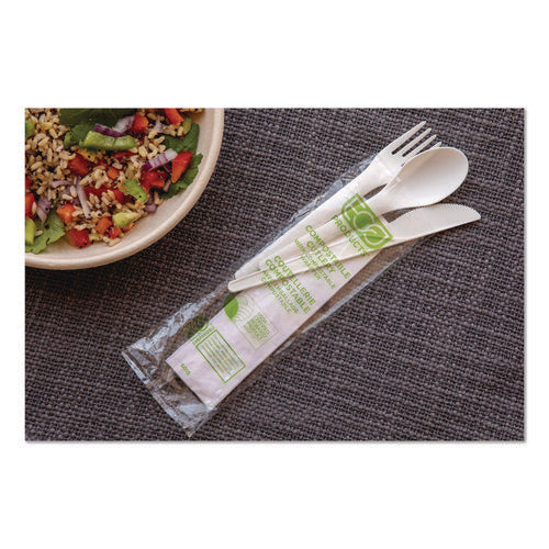 Image of Eco-Products® Plantware Compostable Cutlery Kit, Fork/Knife/Napkin/Spoon, Pearl White, 250 Kits/Carton