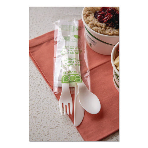 Image of Eco-Products® Plantware Compostable Cutlery Kit, Fork/Knife/Napkin/Spoon, Pearl White, 250 Kits/Carton