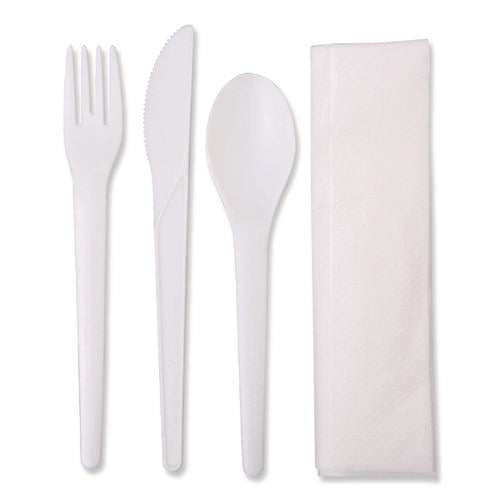 Image of Eco-Products® Plantware Compostable Cutlery Kit, Fork/Knife/Napkin/Spoon, Pearl White, 250 Kits/Carton