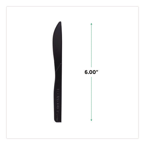 Image of Eco-Products® 100% Recycled Content Cutlery, Knife, Plastic, Black, 50/Pack, 20 Packs/Carton