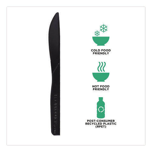 Image of Eco-Products® 100% Recycled Content Cutlery, Knife, Plastic, Black, 50/Pack, 20 Packs/Carton