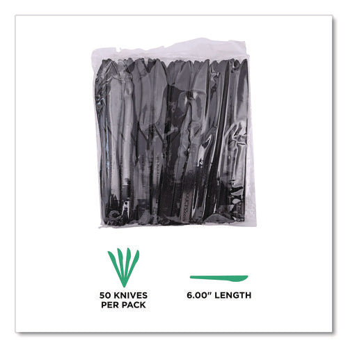Image of Eco-Products® 100% Recycled Content Cutlery, Knife, Plastic, Black, 50/Pack, 20 Packs/Carton