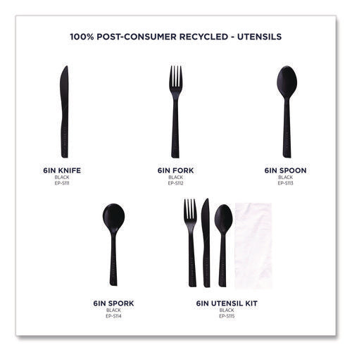 Image of Eco-Products® 100% Recycled Content Cutlery, Knife, Plastic, Black, 50/Pack, 20 Packs/Carton
