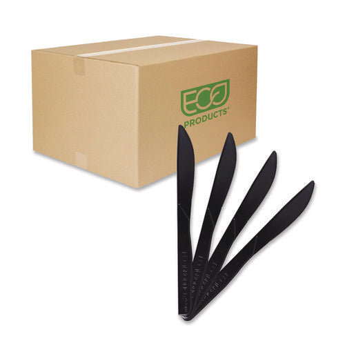 Image of Eco-Products® 100% Recycled Content Cutlery, Knife, Plastic, Black, 50/Pack, 20 Packs/Carton