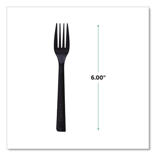 Image of Eco-Products® 100% Recycled Content Cutlery, Fork, Plastic, Black, 50/Pack, 20 Packs/Carton