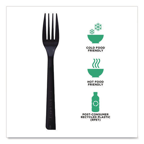 Image of Eco-Products® 100% Recycled Content Cutlery, Fork, Plastic, Black, 50/Pack, 20 Packs/Carton