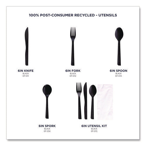 Image of Eco-Products® 100% Recycled Content Cutlery, Fork, Plastic, Black, 50/Pack, 20 Packs/Carton
