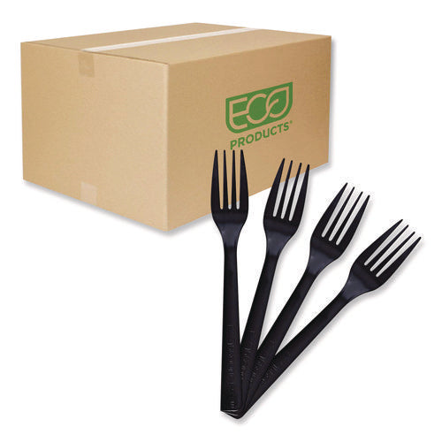 Image of Eco-Products® 100% Recycled Content Cutlery, Fork, Plastic, Black, 50/Pack, 20 Packs/Carton