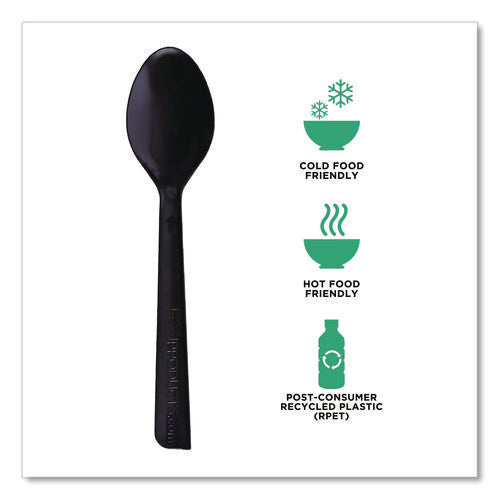 Image of Eco-Products® 100% Recycled Content Cutlery, Spoon, Plastic, Black, 50/Pack, 20 Pack/Carton