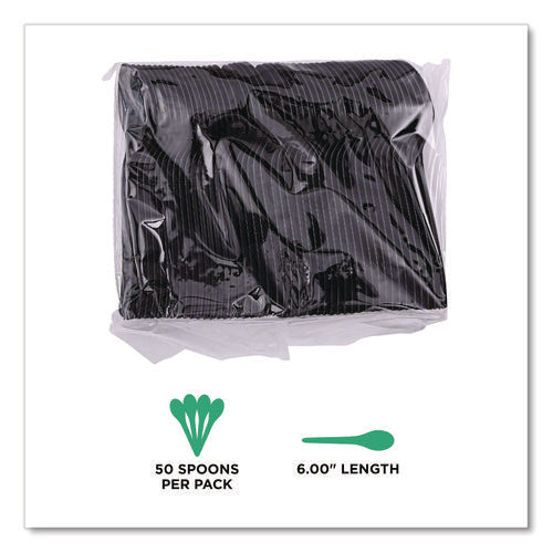 Image of Eco-Products® 100% Recycled Content Cutlery, Spoon, Plastic, Black, 50/Pack, 20 Pack/Carton