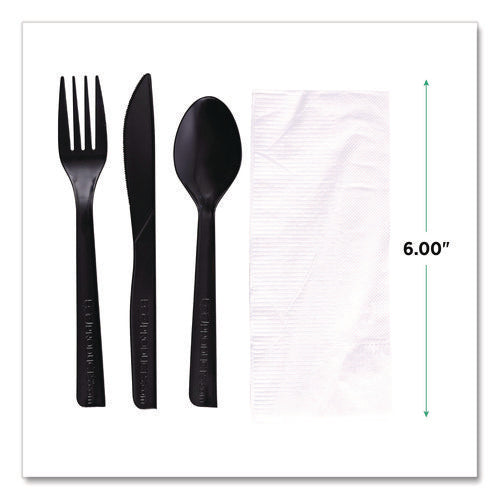 Image of Eco-Products® 100% Recycled Content Cutlery Kit, Heavyweight Fork/Knife/Soup Spoon/Spoon, Plastic, Black, 250/Carton