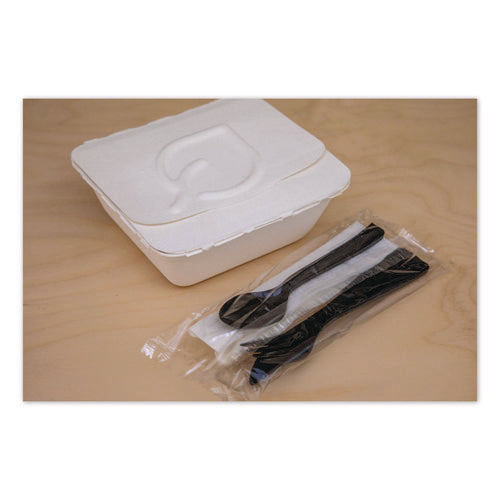 Image of Eco-Products® 100% Recycled Content Cutlery Kit, Heavyweight Fork/Knife/Soup Spoon/Spoon, Plastic, Black, 250/Carton