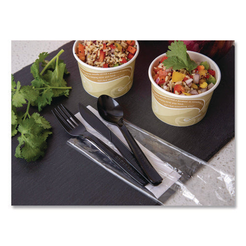 Image of Eco-Products® 100% Recycled Content Cutlery Kit, Heavyweight Fork/Knife/Soup Spoon/Spoon, Plastic, Black, 250/Carton