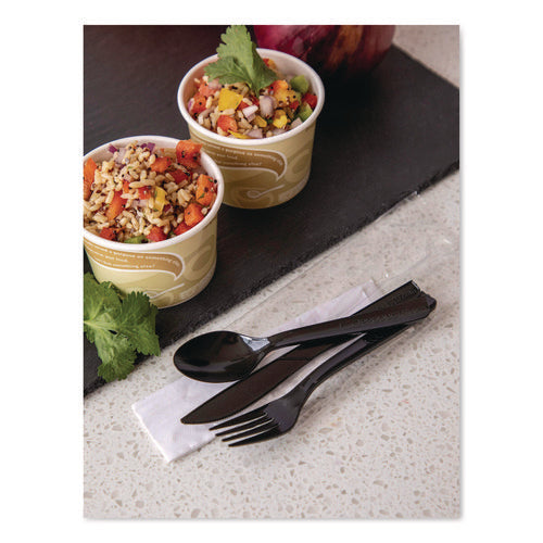 Image of Eco-Products® 100% Recycled Content Cutlery Kit, Heavyweight Fork/Knife/Soup Spoon/Spoon, Plastic, Black, 250/Carton