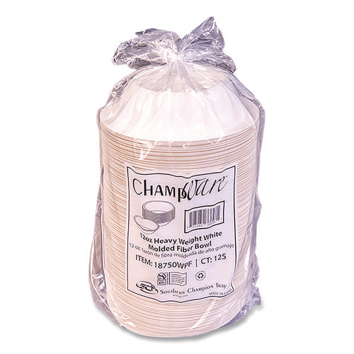 Image of SCT® ChampWare Molded Fiber Tableware, Bowl, 12 oz, White, 125/Sleeve, 8 Sleeves/Carton