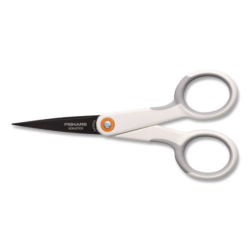 Image of Fiskars® SoftGrip Nonstick Scissors, 5" Long, Straight White/Gray Handle
