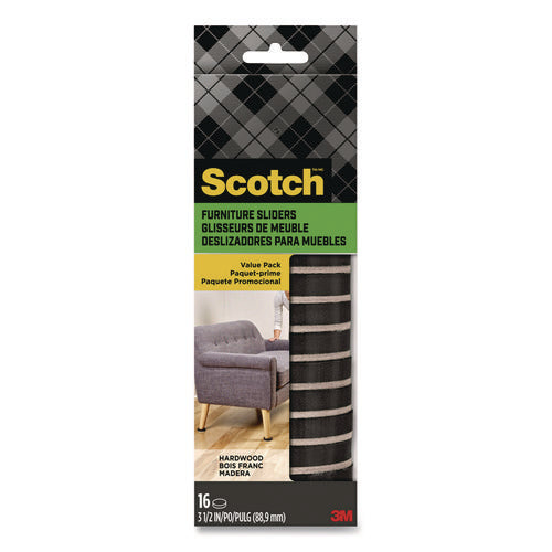 Image of Scotch Furniture Sliders, 3.5" dia, Black/Beige, 16/Pack