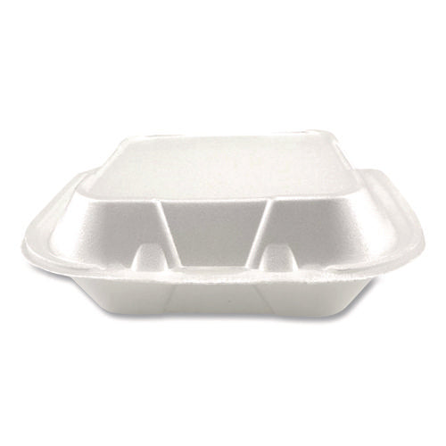 Image of Plastifar Foam Hinged Lid Containers, 3-Compartment, 8.56 x 8 x 2.76, White, Foam, 200/Carton