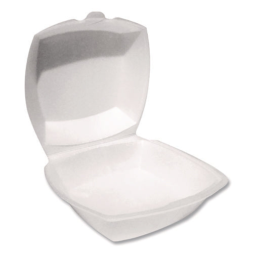 Image of Plastifar Foam Hinged Lid Containers, 6 x 6 x 3, White, Foam, 500/Carton