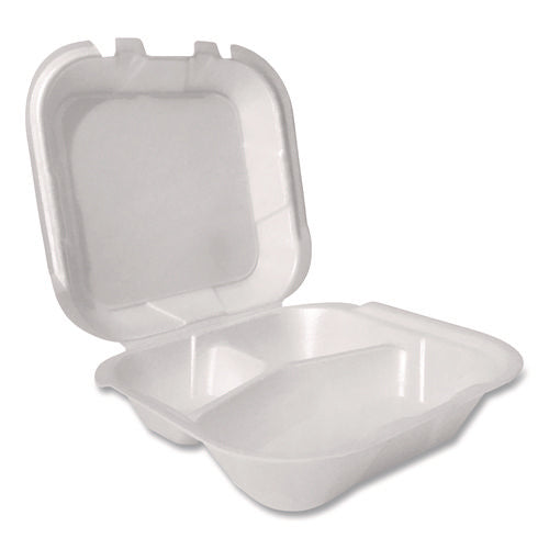 Image of Plastifar Foam Hinged Lid Containers, 3-Compartment, 8.56 x 8 x 2.76, White, Foam, 200/Carton