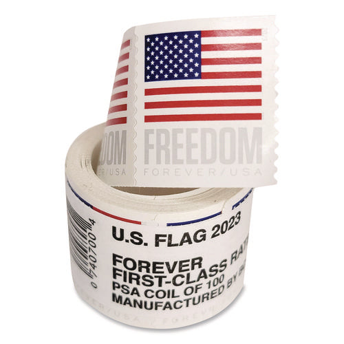 Image of United States Postal Service First-Class Forever Stamps, U.S. Flag, 100/Roll
