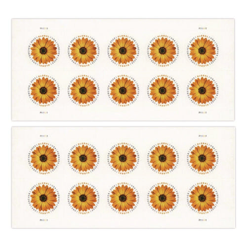 Image of United States Postal Service Global Forever Stamps, Floral, 10 Stamps/Sheet, 2 Sheets/Pack