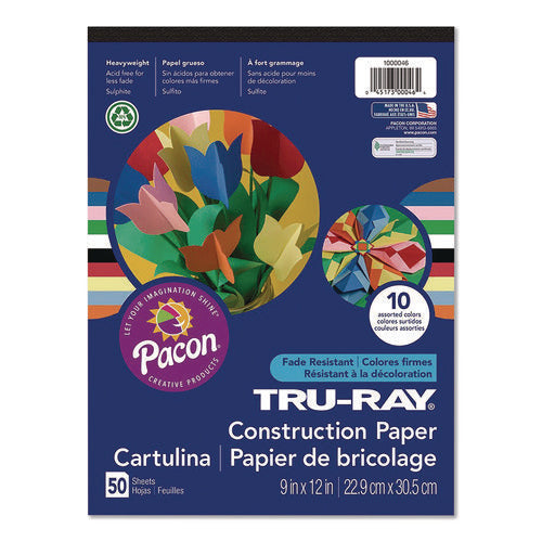 Image of Pacon® Tru-Ray Construction Paper, 9 x 12, Assorted Colors, 50 Sheets/Pad