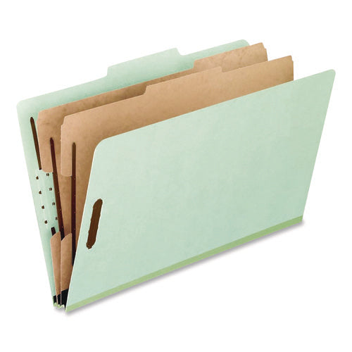 Image of Pendaflex® Colored Pressboard Top Tab Classification Folders, 2.5" Expansion, 2 Dividers, 6 Fasteners, Legal Size, Light Green, 10/Box