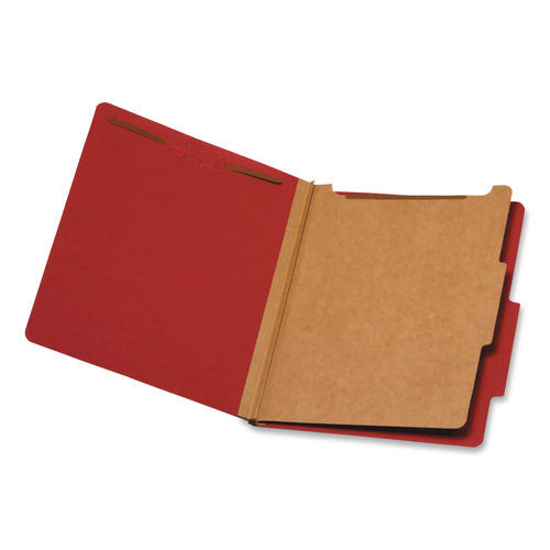 Image of Pendaflex® Colored Pressboard Top Tab Classification Folders, 1.75" Expansion, 1 Divider, 4 Fasteners, Letter Size, Bright Red, 10/Box