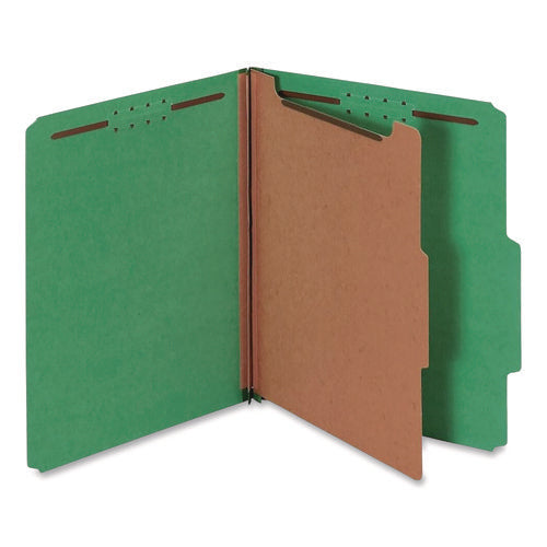 Image of Pendaflex® Colored Pressboard Top Tab Classification Folders, 1.75" Expansion, 1 Divider, 4 Fasteners, Letter Size, Dark Green, 10/Box