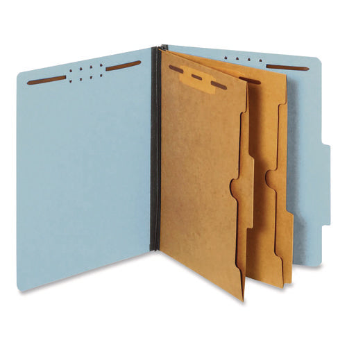 Image of Pendaflex® Pressboard Classification Folders with Two Full-Pocket Dividers, 2.5" Expansion, 6 Fasteners, Letter Size, Light Blue, 10/Box