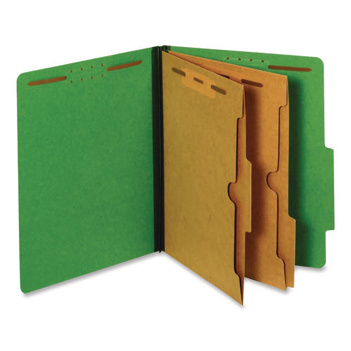 Image of Pendaflex® Pressboard Classification Folders with Two Full-Pocket Dividers, 2.5" Expansion, 6 Fasteners, Letter Size, Dark Green, 10/Box