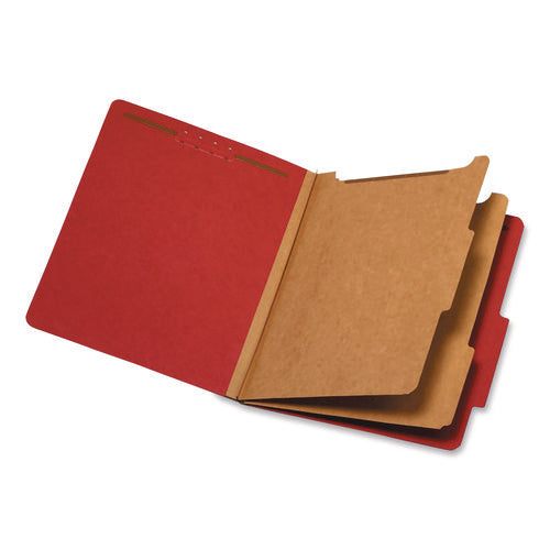 Image of Pendaflex® Colored Pressboard Top Tab Classification Folders, 2.5" Expansion, 2 Dividers, 6 Fasteners, Letter Size, Bright Red, 10/Box