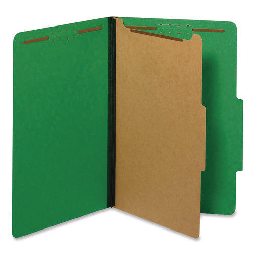 Image of Pendaflex® Colored Pressboard Top Tab Classification Folders, 1.75" Expansion, 1 Divider, 4 Fasteners, Legal Size, Dark Green, 10/Box