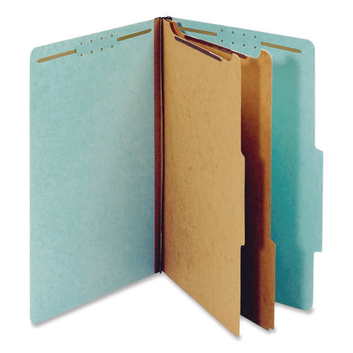 Image of Pendaflex® Colored Pressboard Top Tab Classification Folders, 2.5" Expansion, 2 Dividers, 6 Fasteners, Legal Size, Light Blue, 10/Box