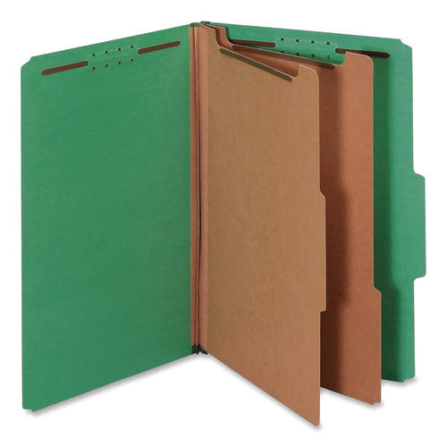 Image of Pendaflex® Colored Pressboard Top Tab Classification Folders, 2.5" Expansion, 2 Dividers, 6 Fasteners, Legal Size, Dark Green, 10/Box