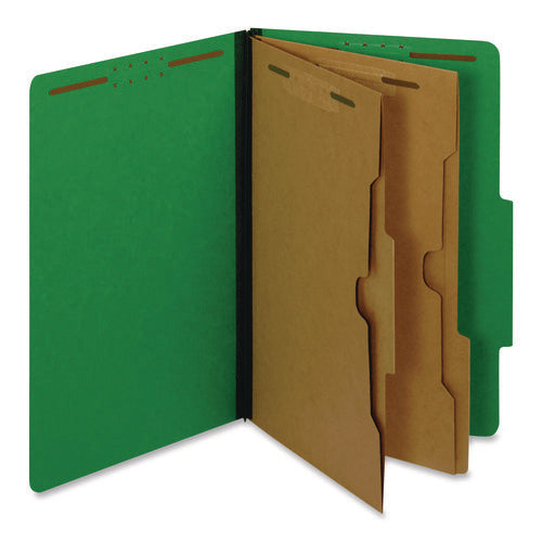 Image of Pendaflex® Pressboard Classification Folders with Two Full-Pocket Dividers, 2.5" Expansion, 6 Fasteners, Legal Size, Dark Green, 10/Box