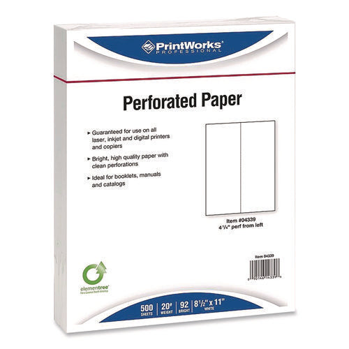 Image of PrintWorks® Professional Perforated Paper, 92 Bright, Perforated 4.25" from Left, 8.5 x 11, White, 500 Sheets/Ream, 5 Reams/Carton
