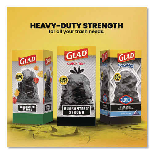 Image of Glad® Large Quick-Tie Trash Bags, Tie-Flap, 30 gal, 0.81 mil, 30 x 33, Black, 10 Bags/Box, 12 Boxes/Carton