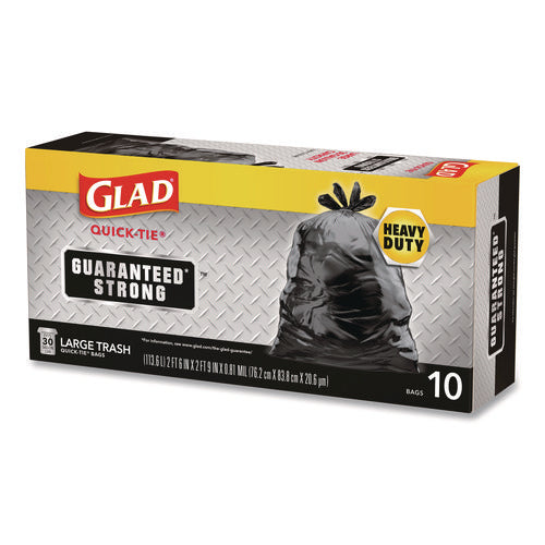 Image of Glad® Large Quick-Tie Trash Bags, Tie-Flap, 30 gal, 0.81 mil, 30 x 33, Black, 10 Bags/Box, 12 Boxes/Carton