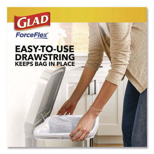 Image of Glad® ForceFlex Tall Kitchen Drawstring Trash Bags, Drawstring, 13 gal, Fresh Clean Scent, 10.19 x 9.81, Gray, 110/Roll, 3/Carton