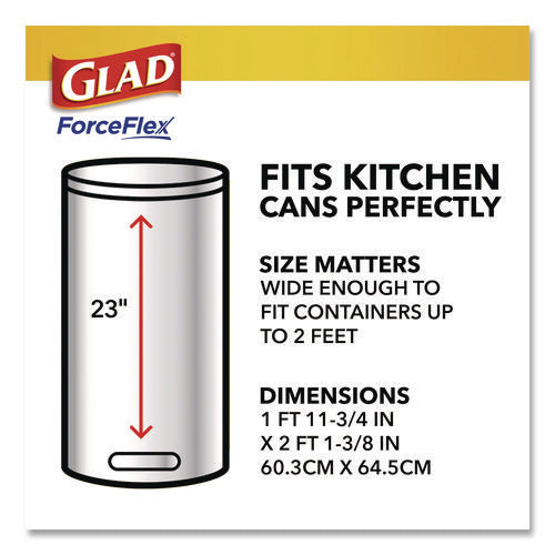 Image of Glad® ForceFlex Tall Kitchen Drawstring Trash Bags, Drawstring, 13 gal, Fresh Clean Scent, 10.19 x 9.81, Gray, 110/Roll, 3/Carton