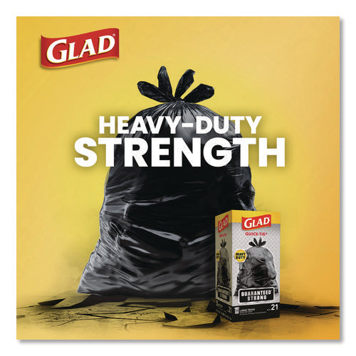 Image of Glad® Large Quick-Tie Trash Bags, Tie-Flap, 30 gal, 0.81 mil, 30 x 33, Black, 10 Bags/Box, 12 Boxes/Carton