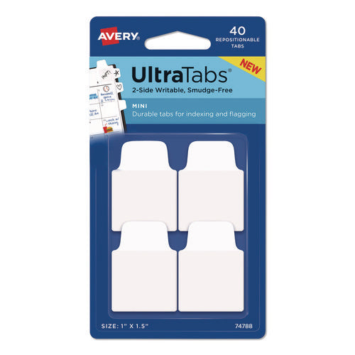Image of Avery® Ultra Tabs Repositionable Tabs, 1/10-Cut, 1" Wide, White, 40/Pack
