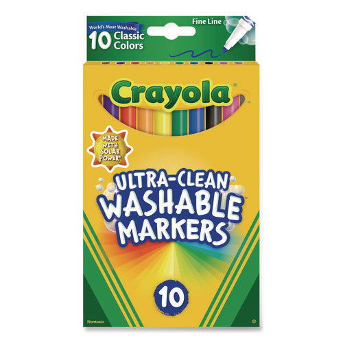 Image of Crayola® ULTRA-CLEAN WASHABLE MARKERS, FINE LINE PRECISION BULLET TIP, ASSORTED COLORS, 10/BOX