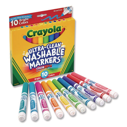 Image of Crayola® Ultra-Clean Washable Markers, Broad Bullet Tip, Assorted Bright Colors, 10/Pack