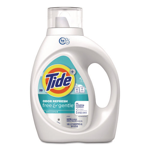 Image of Tide® Free and Gentle Odor Refresh Liquid Laundry Detergent, 39 Loads, 55 oz Bottle, 4/Carton