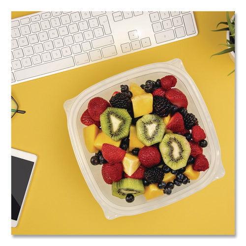 Image of Dart® Square Plastic Bowls, 32 oz, 5 x 5 x 1.49, Clear, Plastic, 63 Bowls/Sleeve, 4 Sleeves/Carton