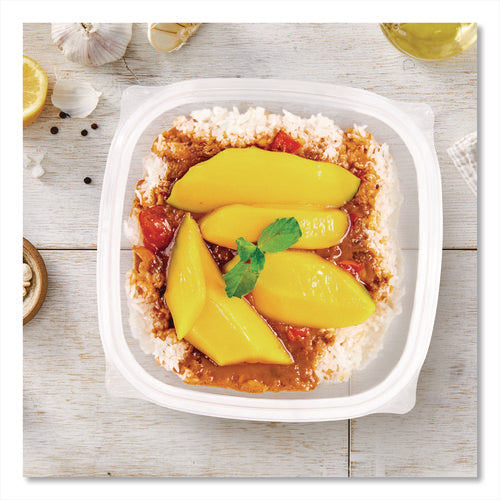 Image of Dart® Square Plastic Bowls, 32 oz, 5 x 5 x 1.49, Clear, Plastic, 63 Bowls/Sleeve, 4 Sleeves/Carton