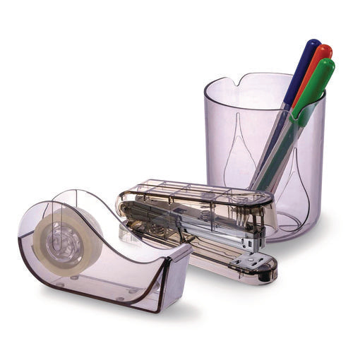 Image of Officemate Three-Piece Desk Set, Stapler, Tape Dispenser with Tape, Pencil Cup